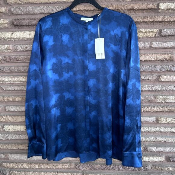 Vince Winter Tie Dye Silk Blouse In Hydra, Navy, Size 14 NWT $345 - Picture 11 of 11